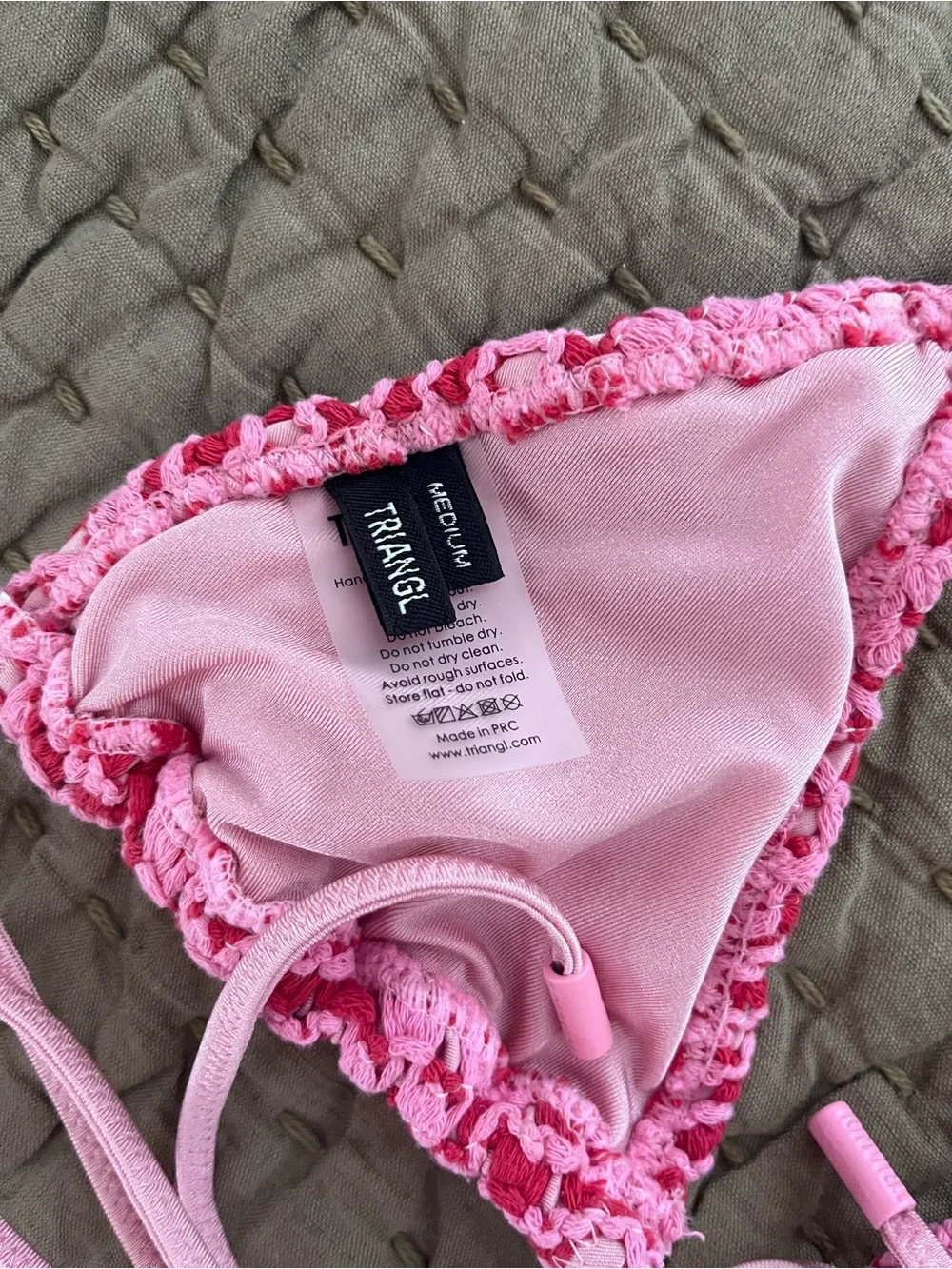 triangl swimwear Hot Pink Crochet Kids Bikini Set with Pouch